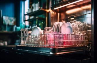 Máquina lava-louças com peças limpas e higienizadas